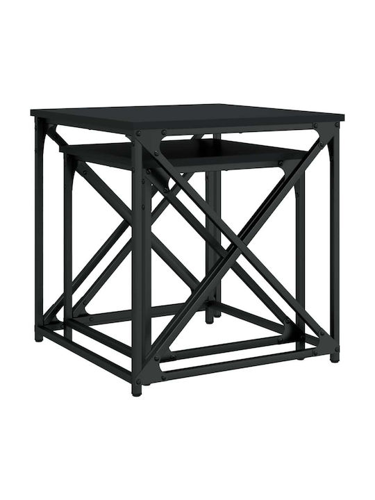 Set Zigon Pătrat Din Lemn Negru 2 Buc M50xL50xÎ52,5cm