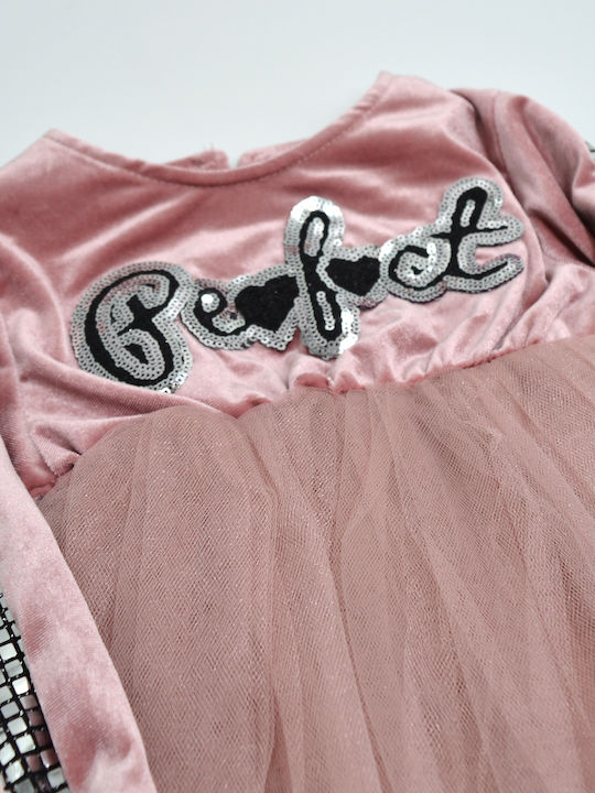 Extan Bebe Mädchen Kleid Samt Langärmelig Rosa