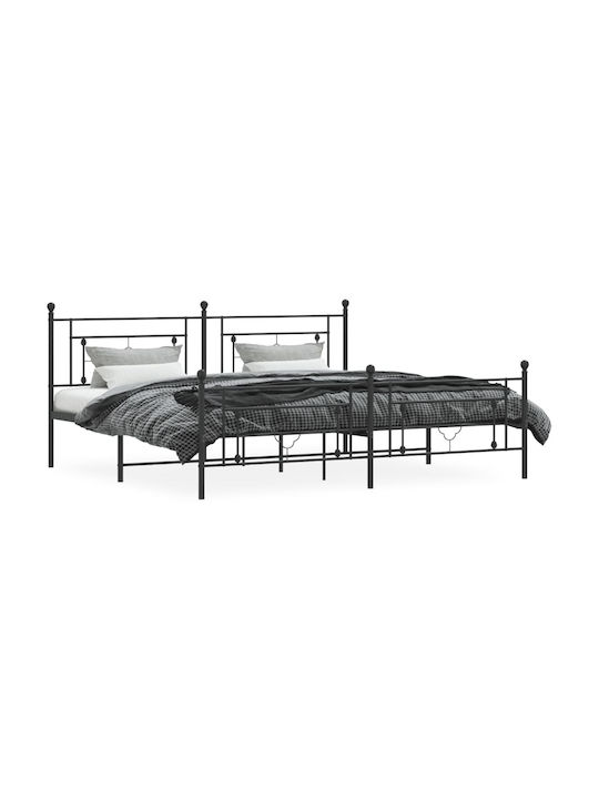 Bed King Size Metal Black with Slats for Mattress 193x203cm