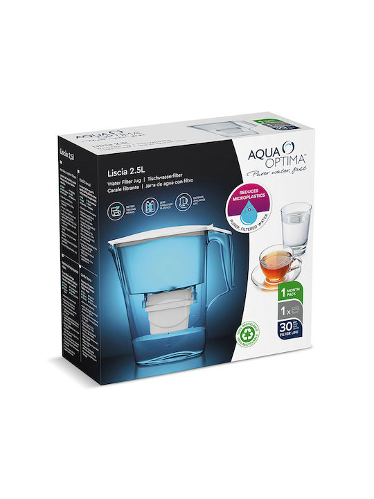 Aqua Optima Liscia Plastic Jug White with 1 Replacement Filter 2500ml