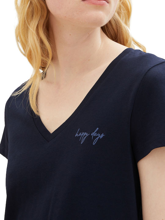 Tom Tailor Women's T-shirt with V Neckline Sky Captain Blue