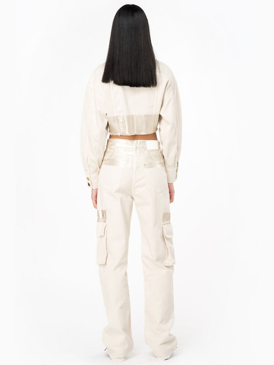 Pinko Femei Bumbac Pantaloni Cargo cu Croială Dreaptă Gold/off White