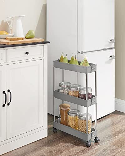 Songmics Kitchen Trolley Metallic 3 Tiers Grey 42x13.5x61cm