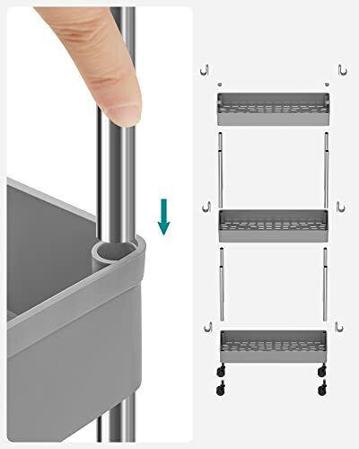 Songmics Kitchen Trolley Metallic 3 Tiers Grey 42x13.5x61cm