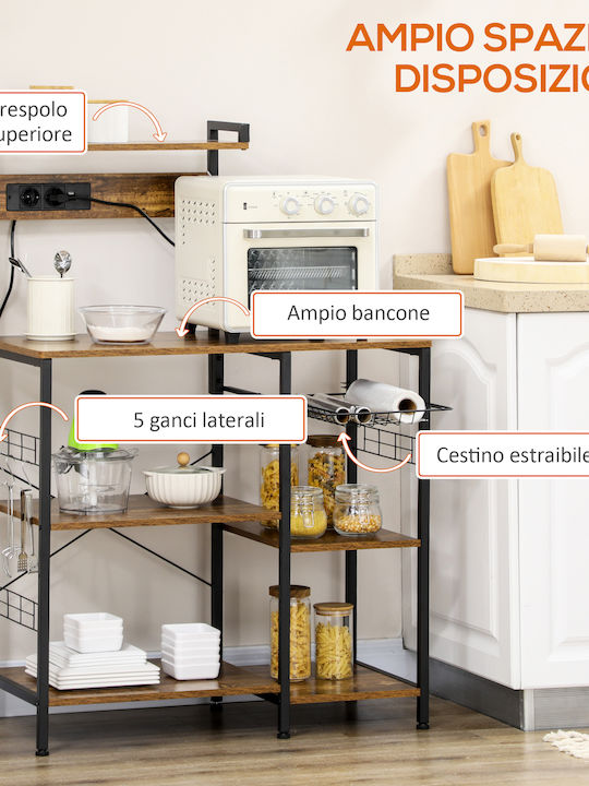 HomCom Ραφιέρα Κουζίνας Μεταλλική 6 Θέσεων Καφέ 90x42x130cm