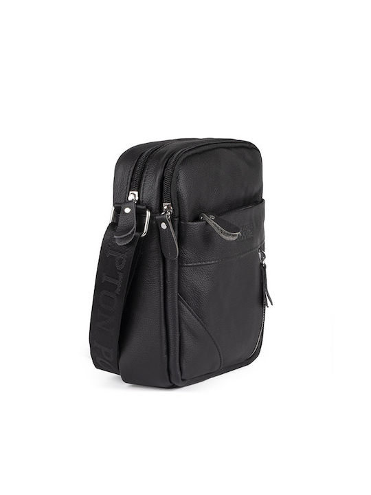 Northampton Polo Club Leather Shoulder / Crossbody Bag with Zipper & Adjustable Strap Black 20x6cm