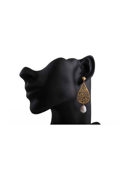 Efstathia Kosmima Earrings Pendants made of Silver Gold Plated with Pearls