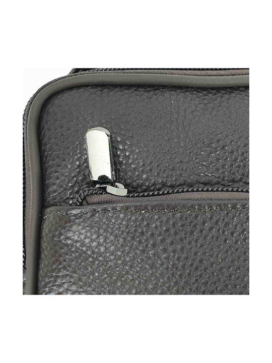 Leder Herrentasche Schulter / Crossbody Schwarz 026-BLACK