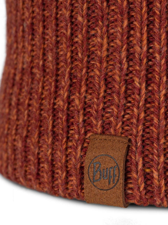 Buff Beanie Unisex Fleece Beanie with Rib Knit in Orange color