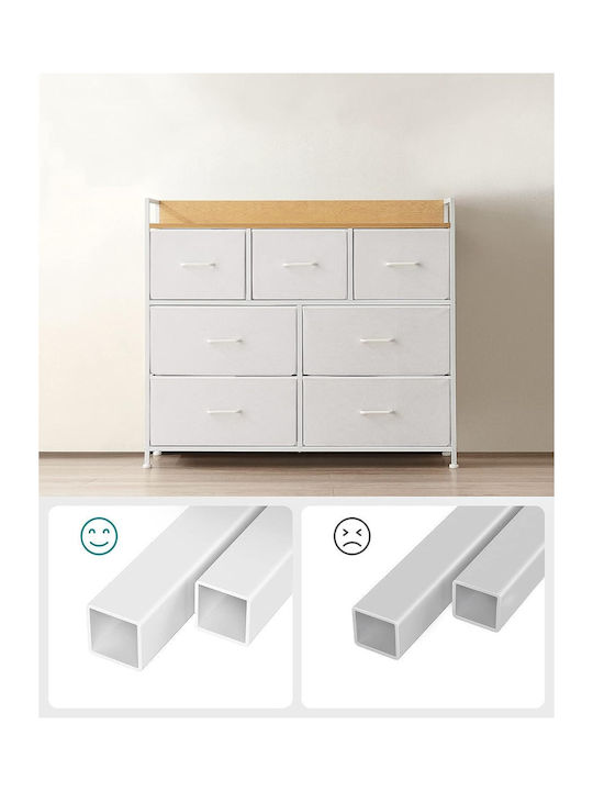 Storage Drawers Made of Wood & Fabric with 7 Drawers L98xW28.5xH85cm