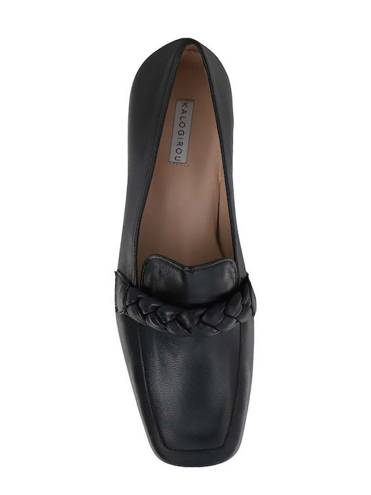 Leather Women's Loafers in Black Color