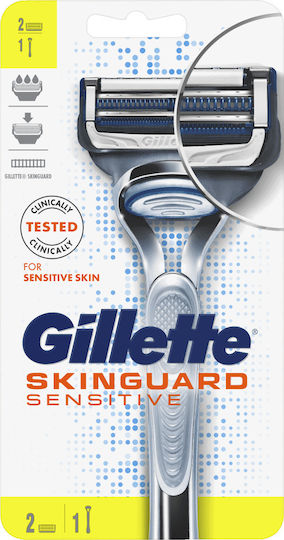Gillette Skinguard Sensitive Razor cu Capete de schimb 3 lame și bandă lubrifiantă pentru piele sensibilă 2buc