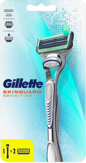 Gillette Skinguard Sensitive Razor cu Capete de schimb 3 lame și bandă lubrifiantă pentru piele sensibilă 2buc