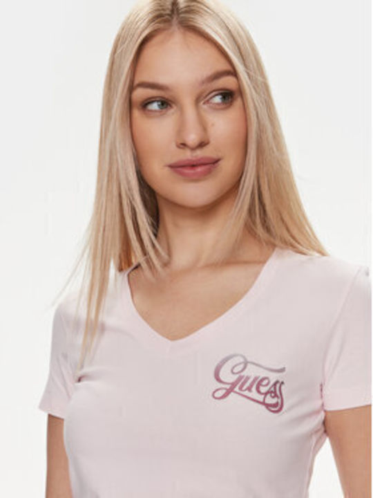 Guess Ss Vn Shaded Glittery Γυναικείο T-shirt Ροζ