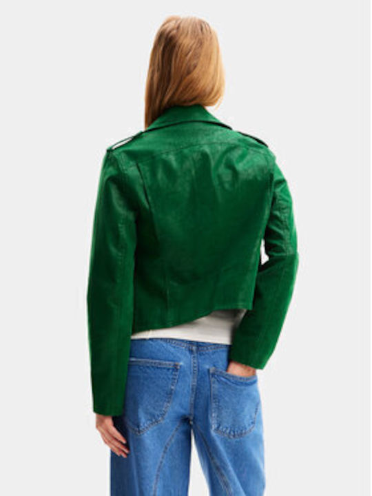 Desigual Women's Short Biker Jacket for Winter Green