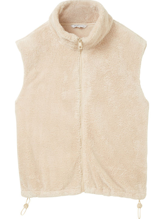 Women's Sleeveless Short Fur Dusty Sand Beige