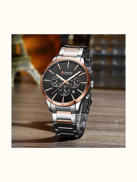 Curren Women's Watch Chronograph with Pink Gold Metal Bracelet