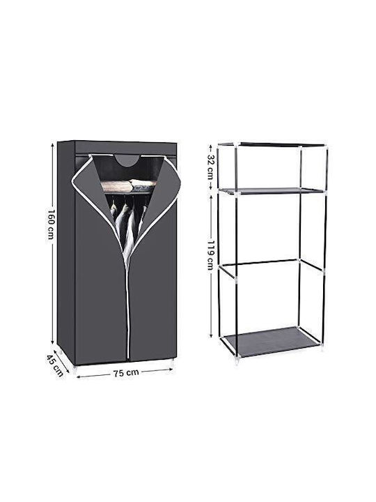 Songmics Fabric Wardrobe with Zipper and Shelves in Gray Color 75x45x160cm