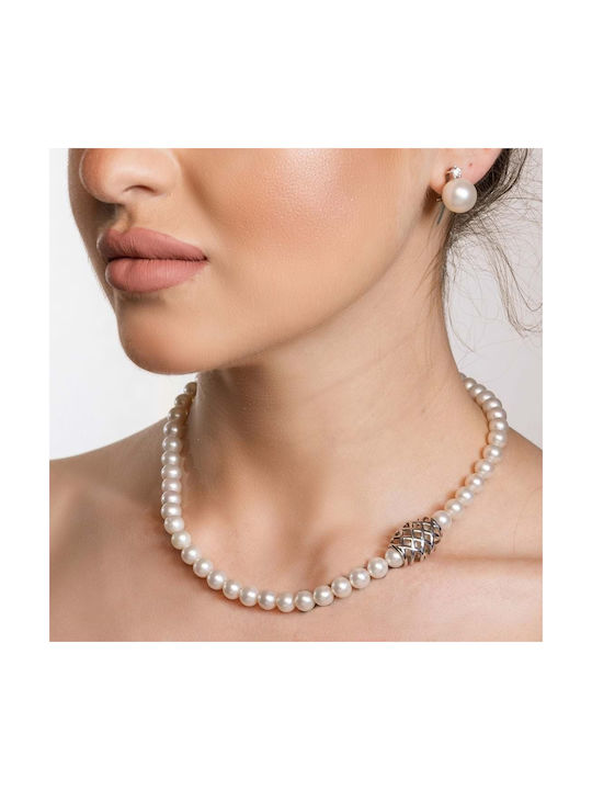 Nimei Necklace from White Gold 18k with Pearls