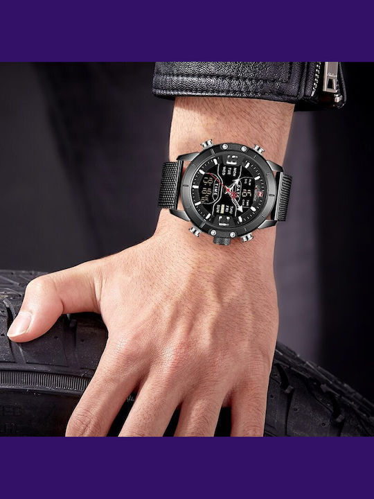 Naviforce Herrenuhr 45mm Chronograph Batterie mit Schwarz Metallarmband