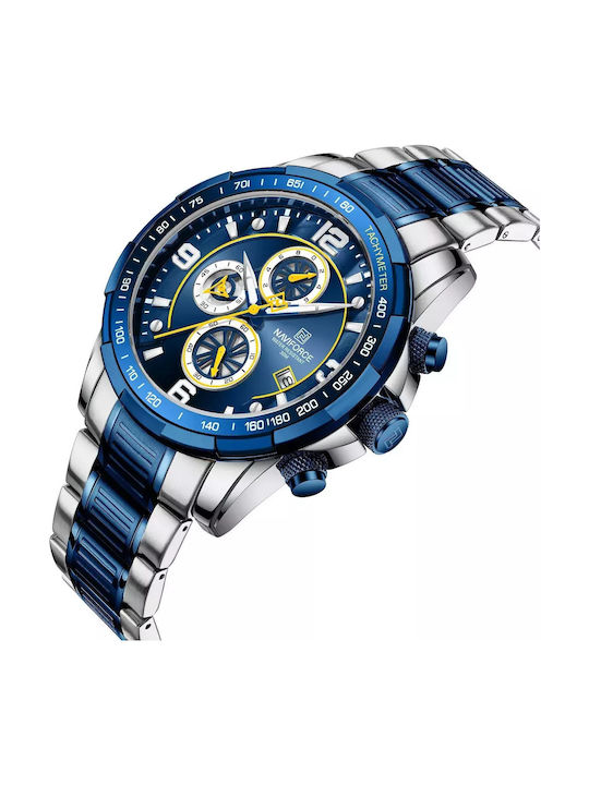 Naviforce Herrenuhr 46mm Chronograph Batterie mit Blau Metallarmband