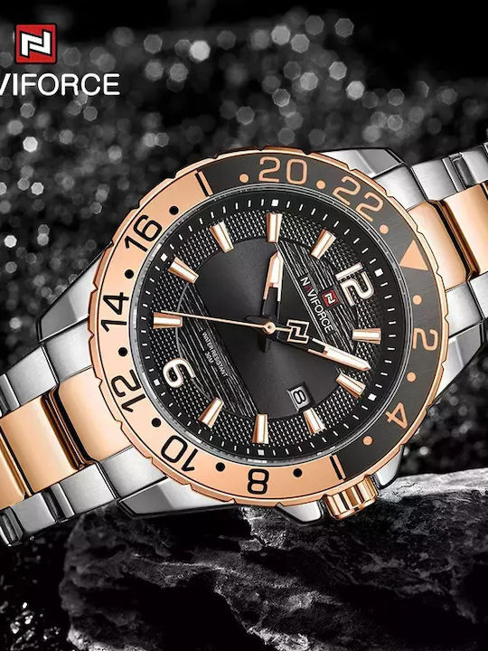 Naviforce Ceas Barbati 44mm Baterie cu Brățară din Metal Roz Gold