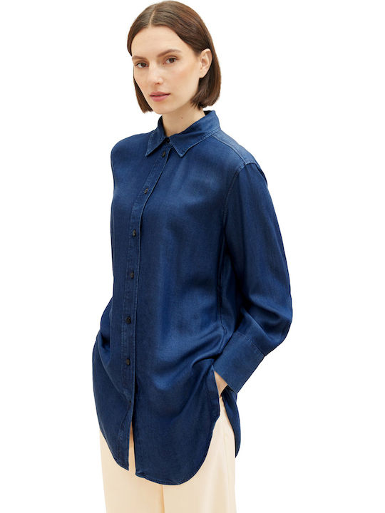 Women's Denim Long Sleeve Shirt Blue (clean Mid Stone Blue Denim)