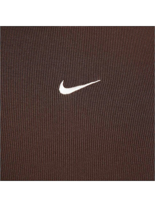 Sportswear Γυναικείο Αθλητικό Crop Top Αμάνικο Καφέ