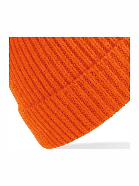 B380 Pom Pom Beanie Unisex Σκούφος Πλεκτός σε Πορτοκαλί χρώμα