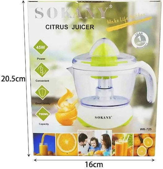 Sokany WK-725 Elektrischer Entsafter 45W mit einer Kapazität von 700ml Weiß