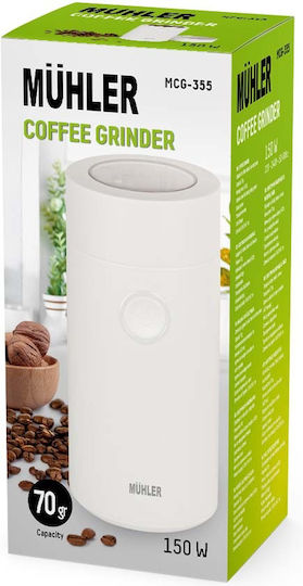 Muhler Elektrischer Kaffeemühle 150W mit einer Kapazität von 50gr Weiß
