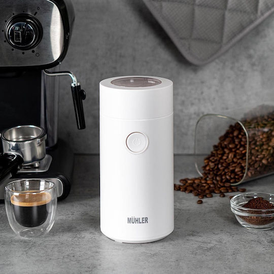 Muhler Elektrischer Kaffeemühle 150W mit einer Kapazität von 50gr Weiß
