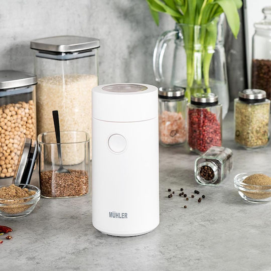 Muhler Elektrischer Kaffeemühle 150W mit einer Kapazität von 50gr Weiß