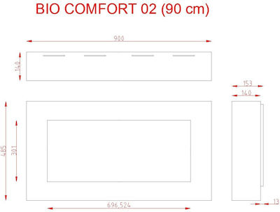 EcoHot Βio Comfort 02 Montat pe perete Șemineu pe bioetanol Interior Λευκό 90x15x48cm