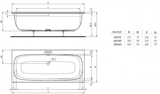 Ideal Standard I.life A Cadă de baie cu montaj liber Acrilic 190x90cm