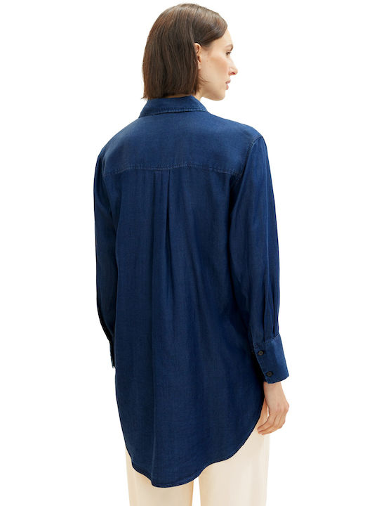 Tom Tailor Women's Denim Long Sleeve Shirt Blue (clean Mid Stone Blue Denim)