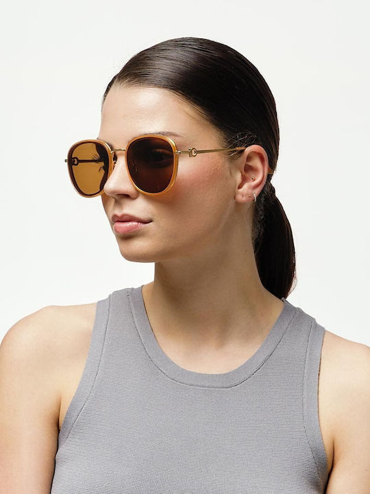 Cosselie Liege Unisex Sunglasses with Rose Gold Frame and Brown Lenses