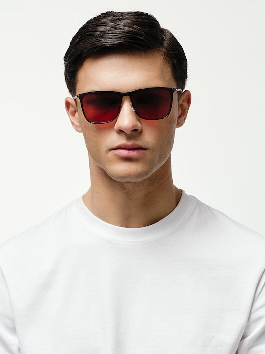 Cosselie Hyams Men's Sunglasses with Black Metallic Frame and Red Lens