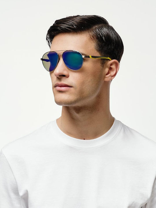 Cosselie Andria Unisex Sunglasses with Gold Metallic Frame and Green Mirror Lens 1802202341