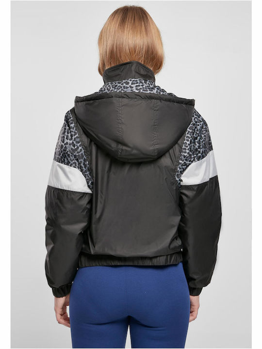 Urban Classics TB3063 Women's Short Sports Jacket for Winter with Hood Black/snowleo/lightasphalt