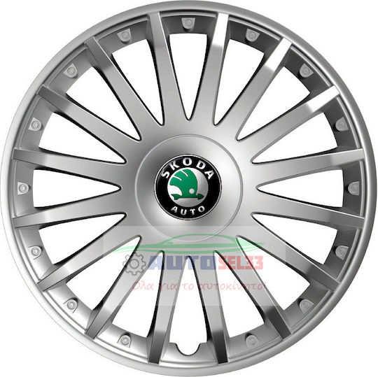 Versaco Auto Radkappen Set Crystal mit Marke Skoda 4Stück 14" Silber