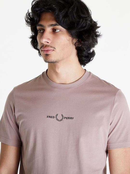 Fred Perry Embroidered Bluza Bărbătească cu Mânecă Scurtă Dark Pink