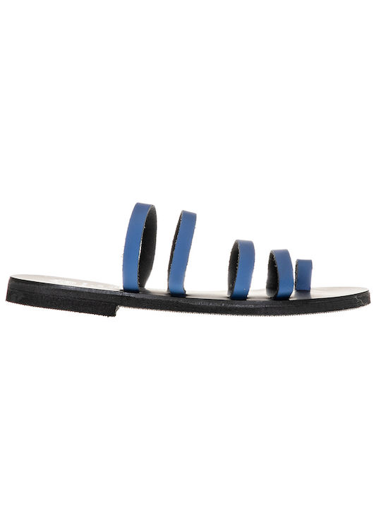 Malena B111 Leather Women's Flat Sandals in Blue Color