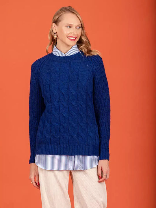 Chaton Damen Langarm Pullover Wolle Blue