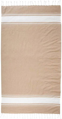 Beach Towel Pareo Beige with Fringes 170x90cm.