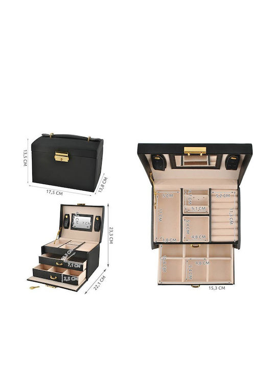 Go Clever Fabric Jewellery Box with Drawer & Black Mirror 17.5x13.8x13.5cm