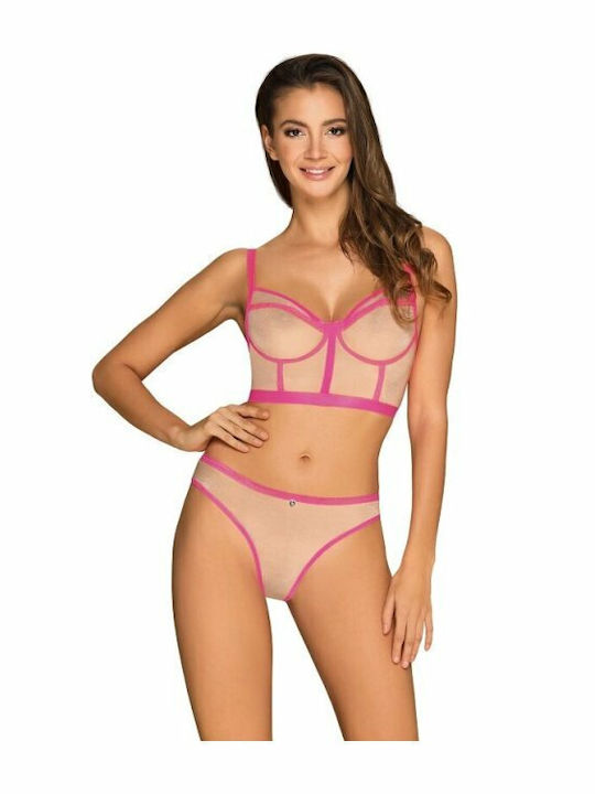Obsessive Unterwäsche-Set für Damen BH mit Zeichenfolge Beige Nudelia
