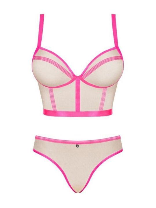 Obsessive Unterwäsche-Set für Damen BH mit Zeichenfolge Beige Nudelia