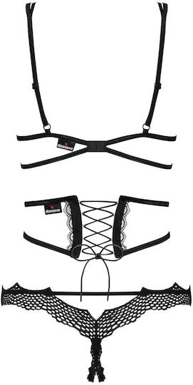 Obsessive Bravelle Sexy Σετ Εσωρούχων με Δαντέλα & Ζαρτιέρες Black 3τμχ