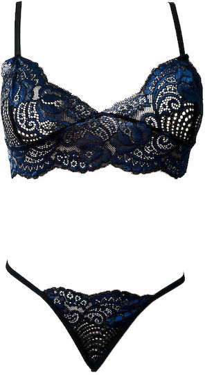 La Lolita Amsterdam Sexy Σετ Εσωρούχων με Δαντέλα & Ζαρτιέρες Μπλε